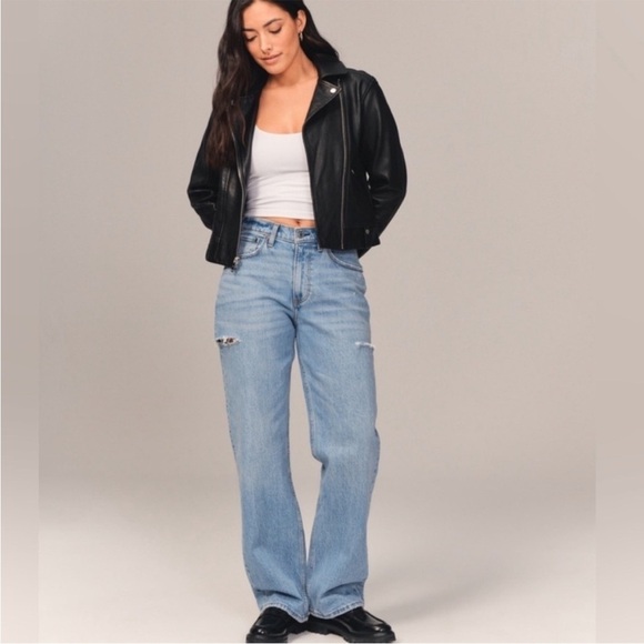 LONG Abercrombie & Fitch The Baggy Mid Rise Side Slits Jeans - Picture 1 of 8